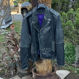 Misfits John Varvatos Black Leather Studded Bomber Jacket